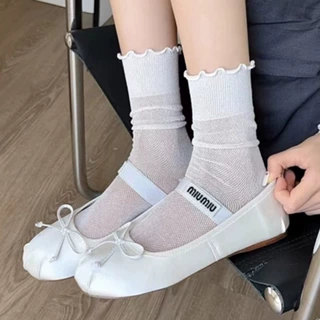 木耳边袜子女夏季薄款镂空网眼透气堆堆袜日系纯色简时尚jk长袜