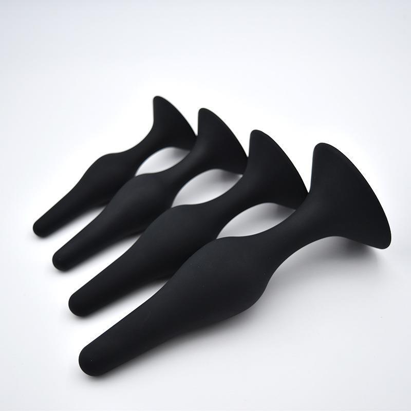 Silicone Anal Plug 4-Piece Set with Suction Cups, Black Body-Safe Training Kit — detail image 6