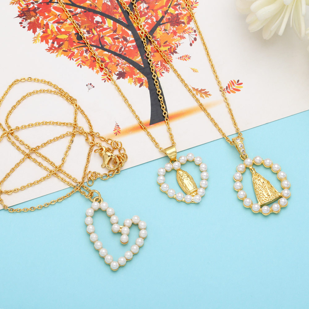 Simple Style Heart Shape Copper Necklace Inlay Artificial Pearls Zircon Copper Necklaces