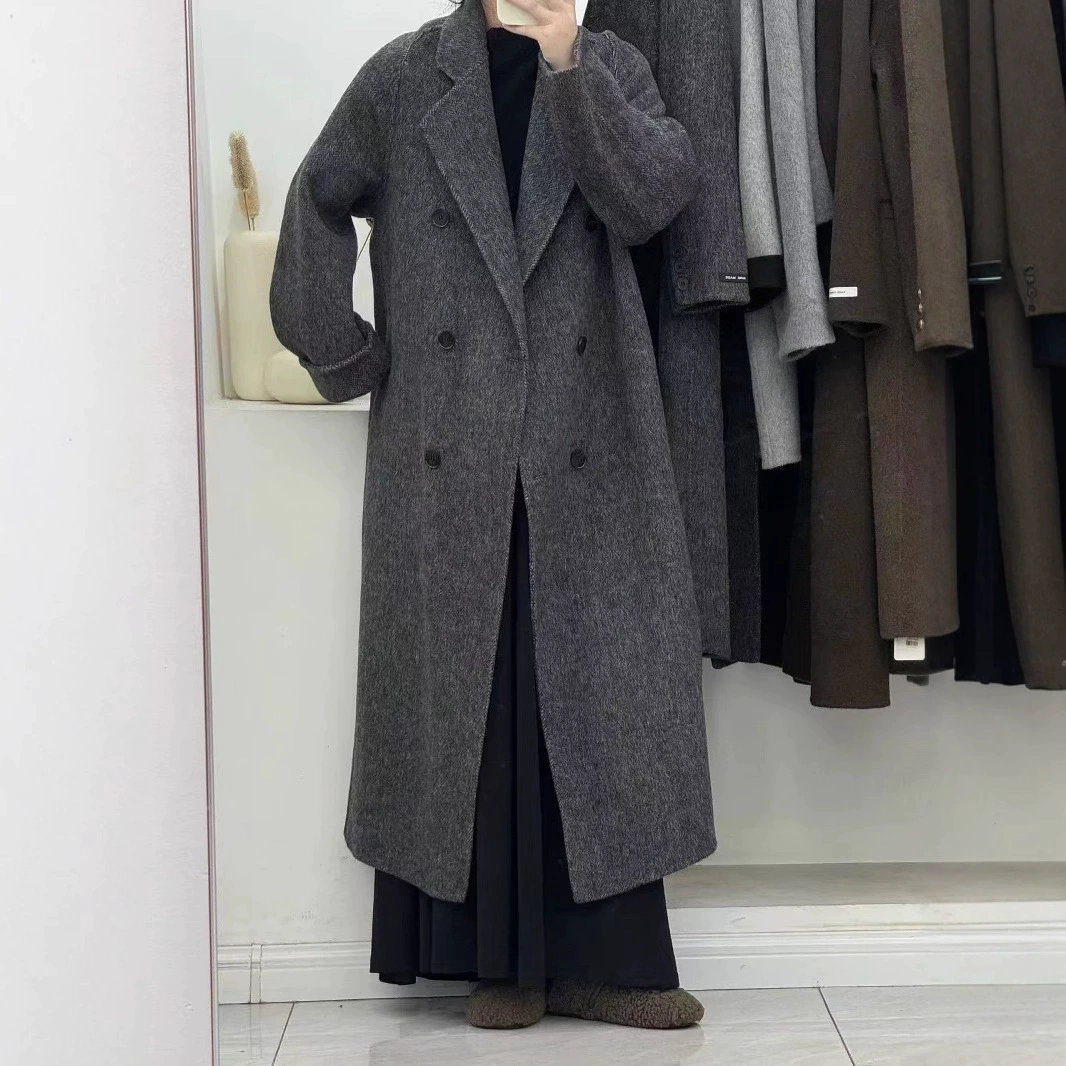 Осенний и зимний новый твил двухстороннее шерстяное пальто женский легкий воротник утолщенный теплый кашемир ощущение свободного шерстяного пальто