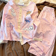 甜美可爱小猫睡衣套装女春秋款粉色印花长袖长裤少女家居服冬季