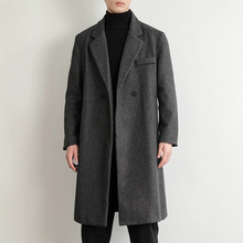 毛呢大衣男灰色秋冬季加厚宽松过膝中长款风衣男韩版呢子西装外套