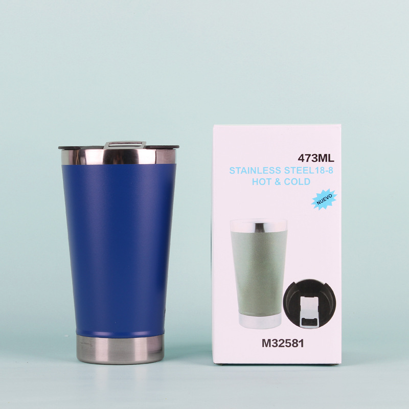 Taza de cerveza de acero inoxidable 304 de Brasil transfronterizo con abridor de botellas de doble capa Taza de coche Taza de helado de mantenimiento en frío de plástico en stock