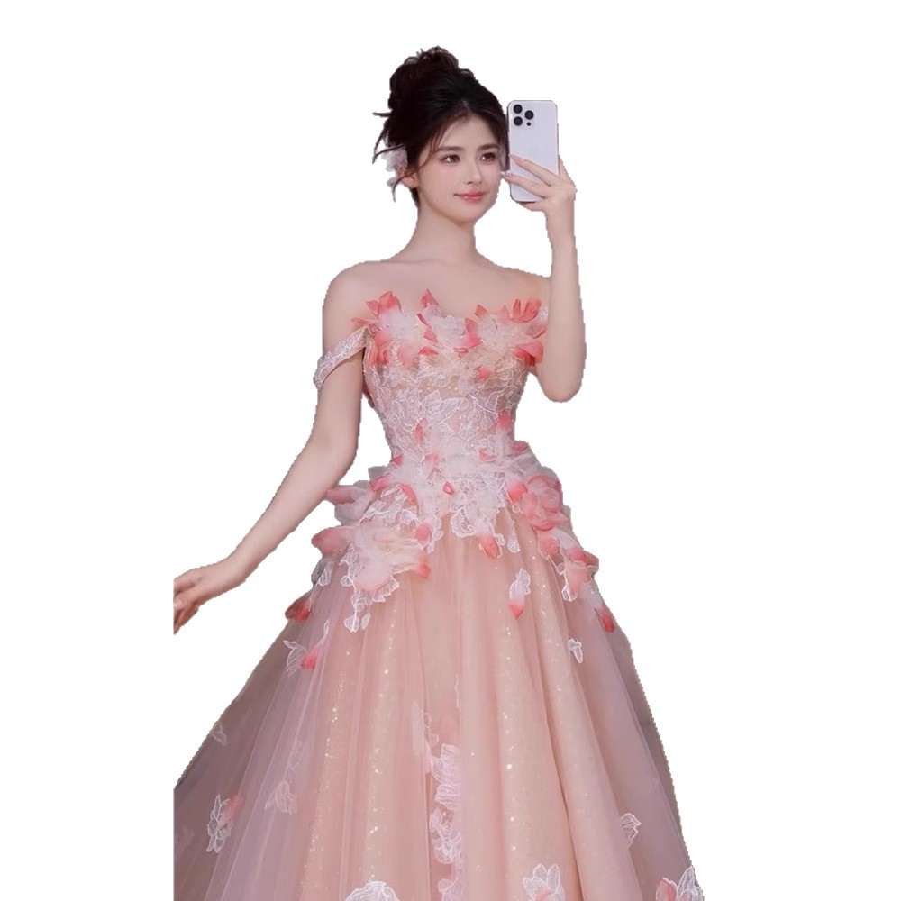 Vestido de noche rosa para mujer, vestido de compromiso con flores de un solo hombro, banquete de cumpleaños, anfitrión, ceremonia para adultos, vestido de brindis, novia