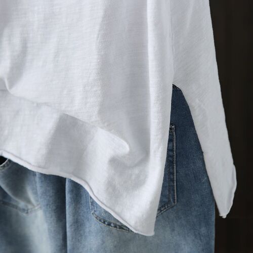 Hooded T-shirt for women's summer new loose short-sleeved artistic and broken hole casual top