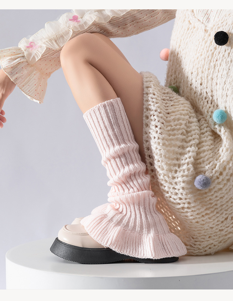 Leg Warmers Cotton Socks Autumn And Winter Solid Color Stacked Socks Vertical Striped Knitted Trumpet Ballet Style Thickened Wool Calf Leg Covers_voghion.com