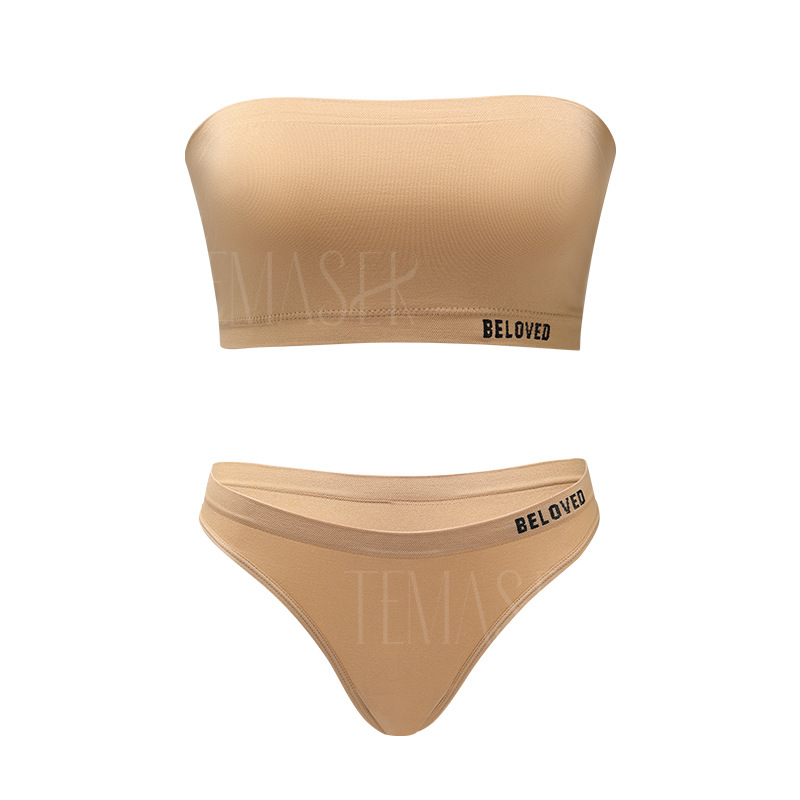 Large size sexy letter printed without steel rings and shoulder straps, gathering women's bra set_voghion.com