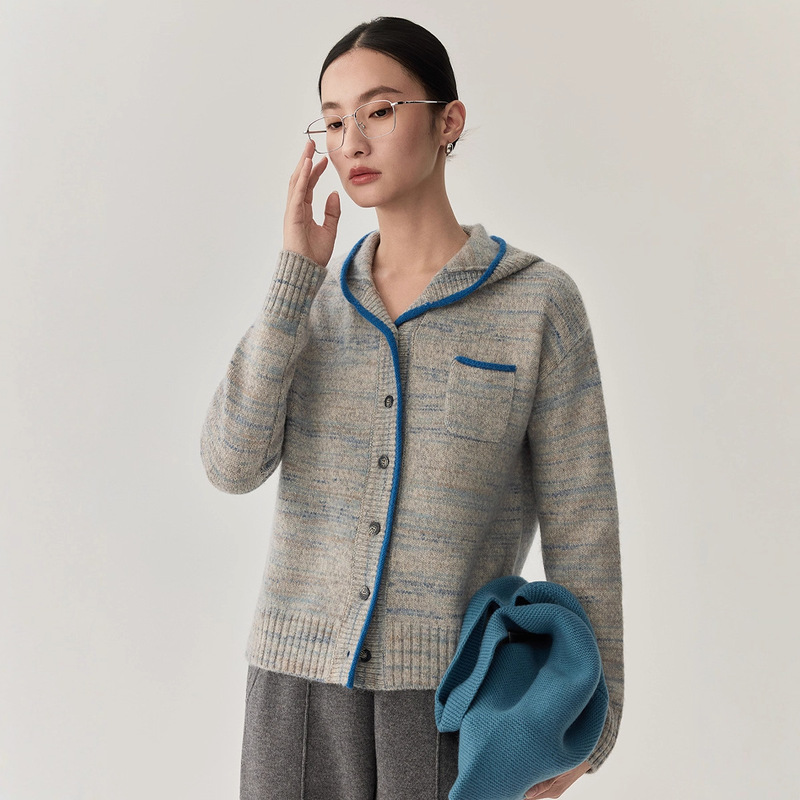 2026 Autumn and Winter New Knitwear Women's Warm Upw Alpaca Wool Fancy Sheep Wool Autumn Hooded Casual Top