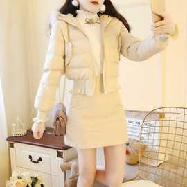 秋冬季2022年新款韩版小个子连帽棉服女短款棉衣外套棉袄两件套装