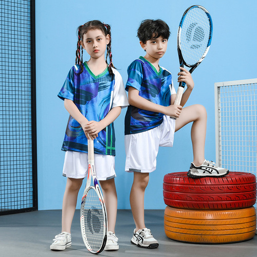  Children's Badminton Clothing Sports Wear Short-sleeved Two-color Table Tennis Apparel Kids' Sportswear Breathable Printed