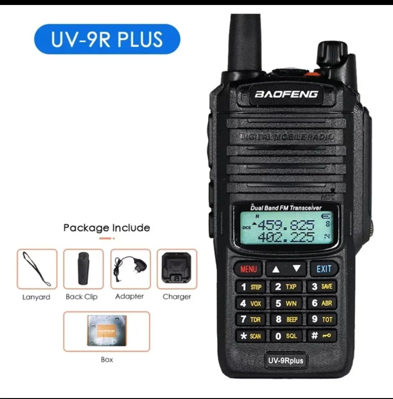 Radio Walkie-Talkie Baofeng UV9Rplus Resistente al Agua IP67, Radio Portátil de Alta Potencia, Doble Banda UV, Doble Modo, para Viajes en Auto y Comercio Exterior