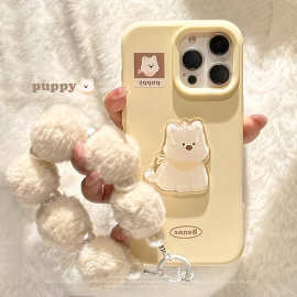 适用苹果16手机壳17promax可爱西高地iphone14奶黄立体13软12挂链