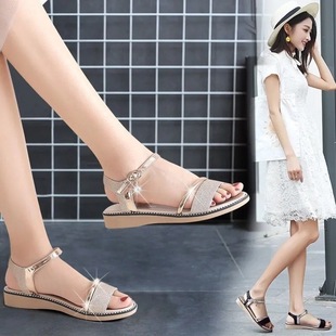 Sandals Women's Summer 2022 New Flat All-match Korean-style Simple Thick-soled Wedge Straight Buckle Roman Women's Sandals for Students