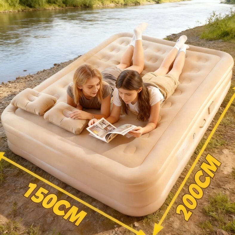 Cross-Border Outdoor Inflatable Bed Pvc Flocking Inflatable Mattress Large Portable Air Mattress for Outdoor Camping and Floor Sleeping