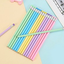 马卡龙彩色三角杆亮光椴木铅笔高颜值带橡皮头素描绘画笔铅笔hb