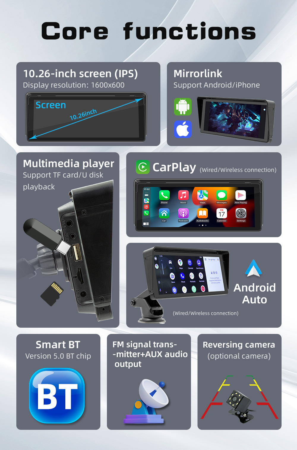 Wireless Carplay Sunshade Model 10.26inch Hd Large Screen Bluetooth Car Mp5 Player Convenient Navigation