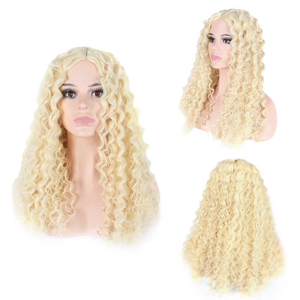 Synthetic wig for women set with center split bangs wrapped in tubes small roll women's long hair_voghion.com