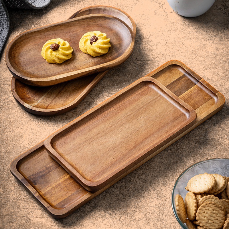 Acacia madera taza almohadilla bandeja de té hotel bandeja de madera sólida fruta creativa platos de dulces platos rectangulares platos de remojo secos