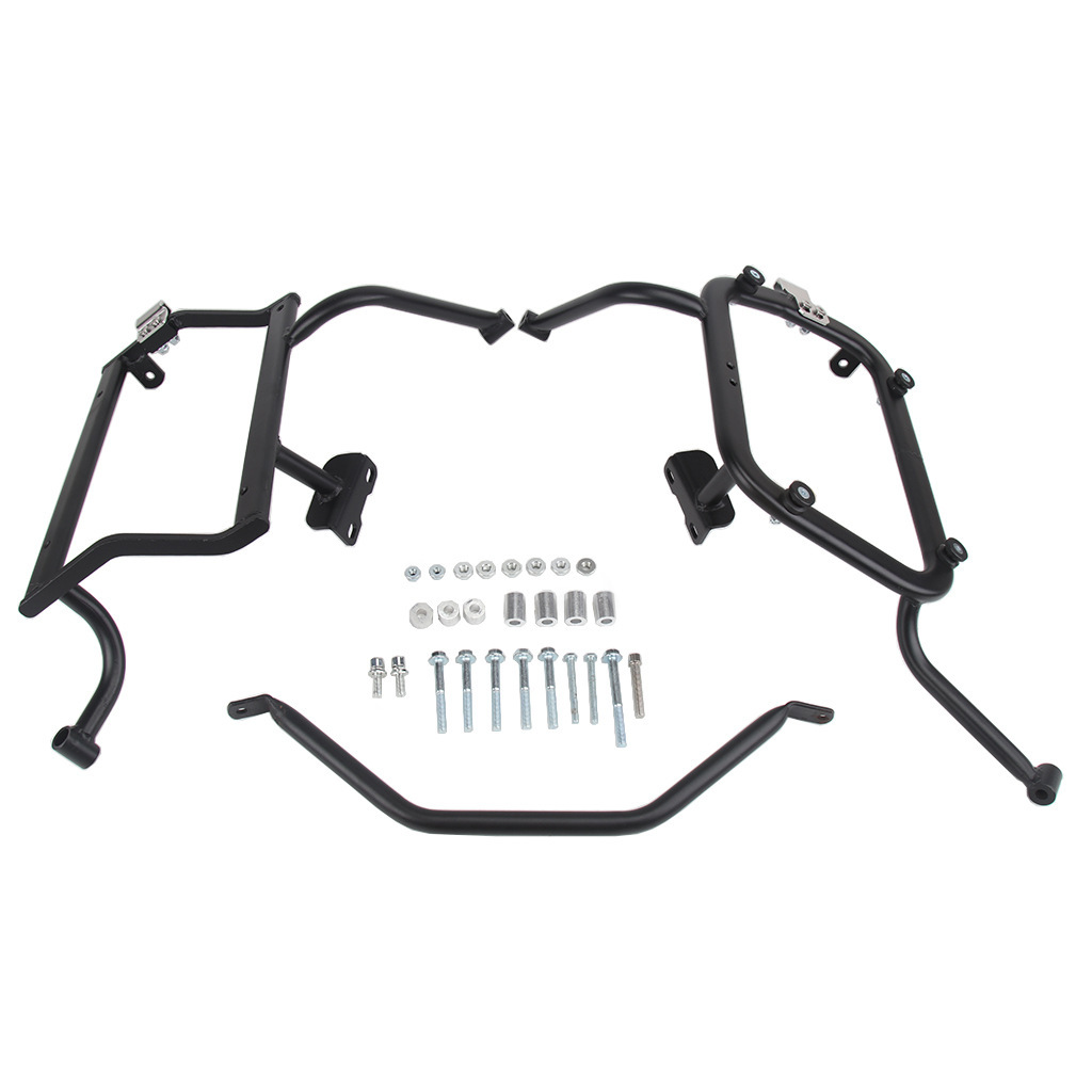 Aplicable a BMW G310GS acero al carbono negro esquivar el marco lateral de escape de escape de la caja lateral desmontable rápido soporte de fijación no destructivo