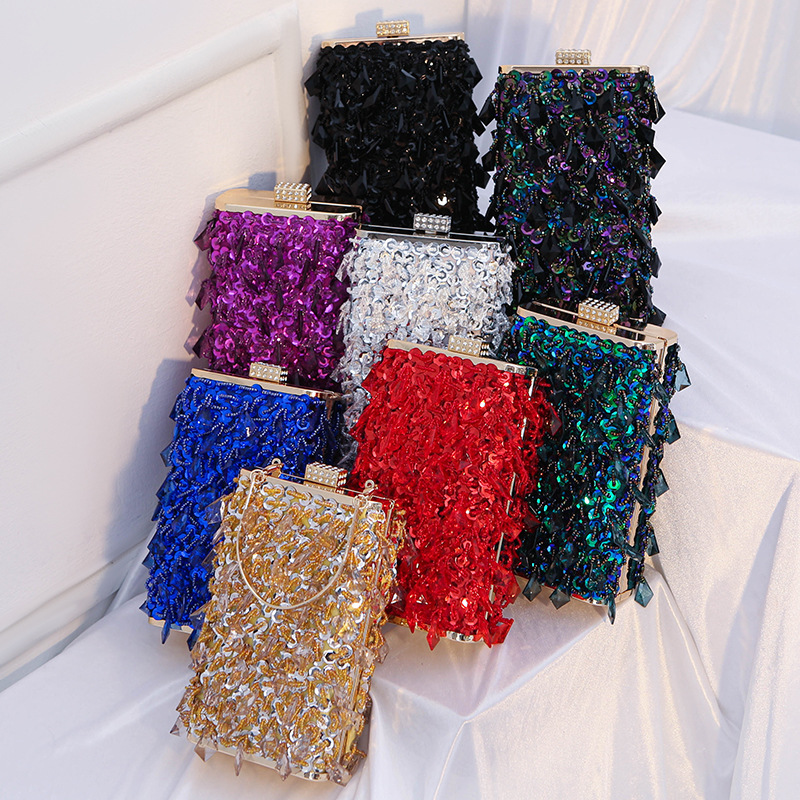 Banquet Bag New Cross-border Retro Handmade Beaded Embroidered Bag Beaded Evening Bag Vertical Small Square Bag Banquet Dress Women Banquet Bag New Cross-border Retro Handmade Beaded Embroidered Bag Beaded Evening Bag Vertical Small Square Bag Banquet Dress Women