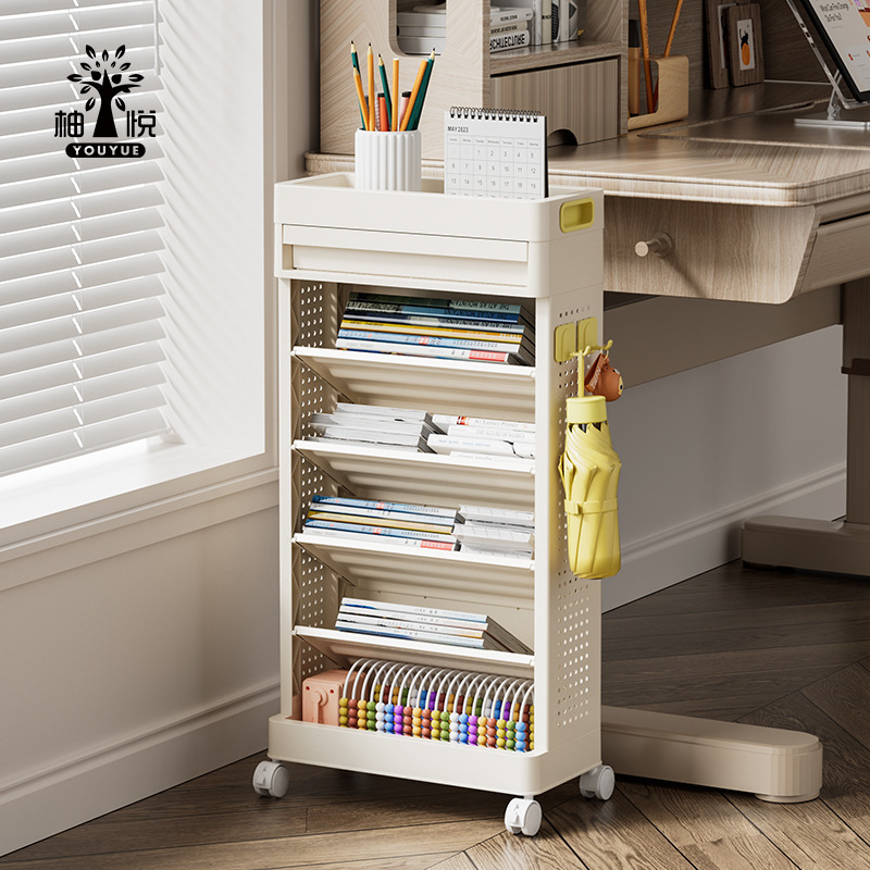 Small Bookshelf Storage Rack by Desk Floor Wheels Mobile Student Dormitory Children's Books Picture Books Storage Trolley