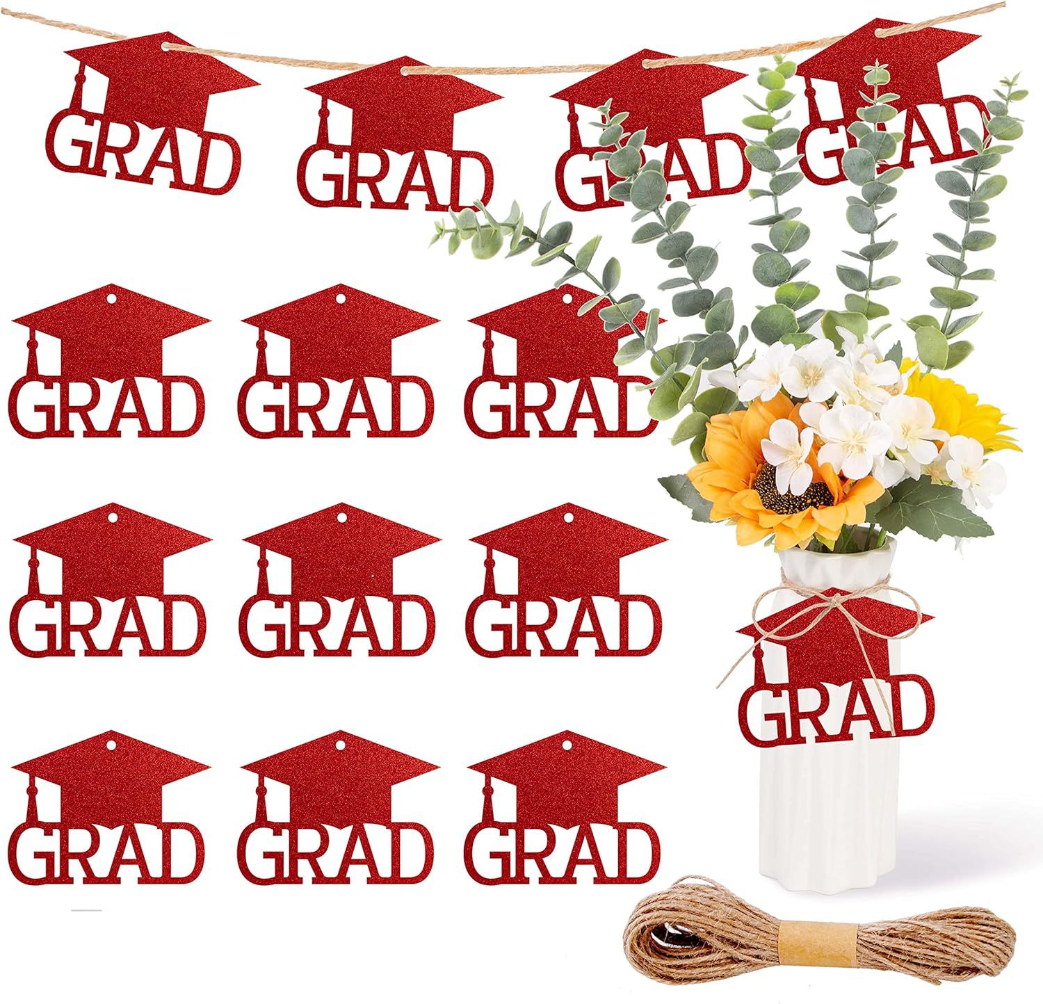 24 piezas de brillo negro cinta de doble cara 2024 decoraciones temporada de graduación suministros de fiesta corte de papel pull bandera transfronteriza Venta caliente