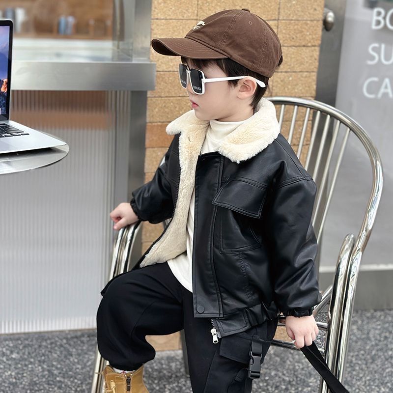 童装男童皮衣2025新款冬季加绒加厚宝宝夹克外套儿童秋冬洋气男孩