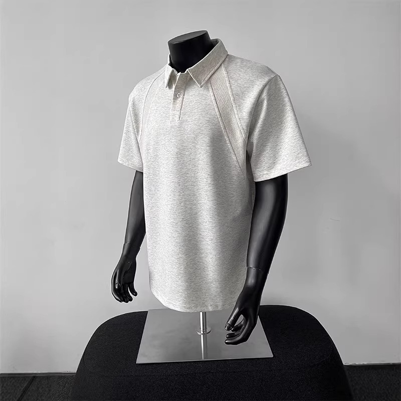 American-Style Straight-Shoulder Short-Sleeve Polo Shirt for Men, Summer Heavyweight Shirt with a Turn-Down Collar, Raglan Sleeves, Cleanfit Half-Sleeve