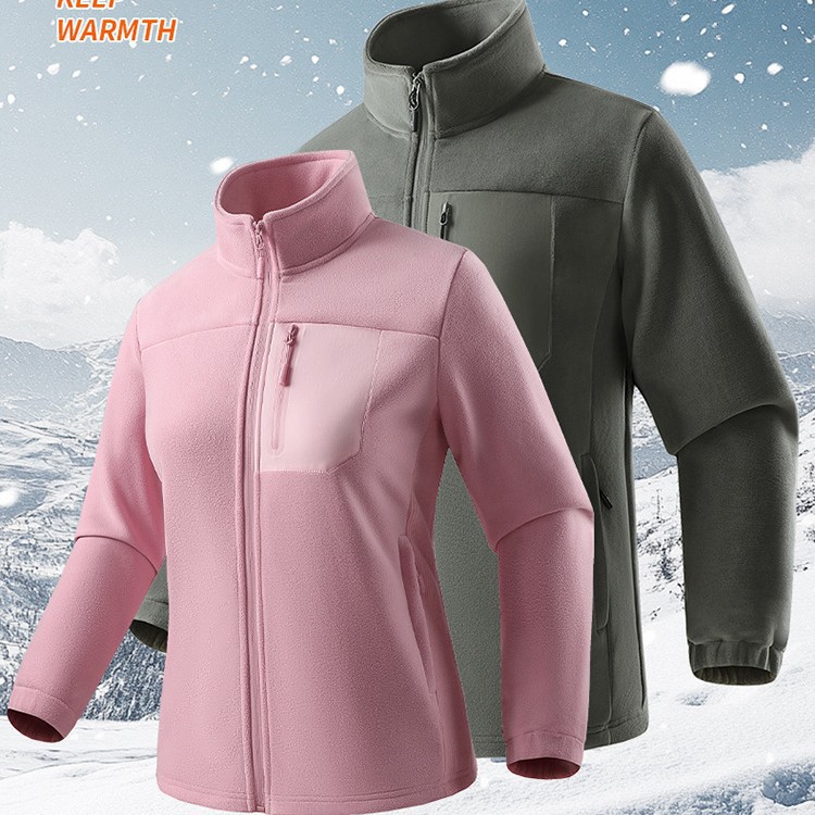 New Men's Autumn and Winter Fleece Jacket, Fleece Stand Collar Women's Large Size Outdoor Couple's Fleece-Lined Thickeneded Jacket