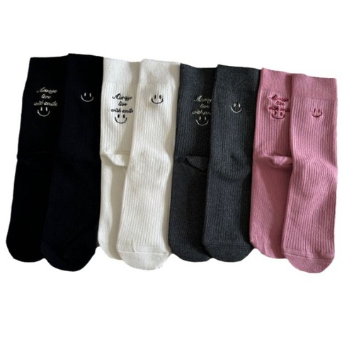 New AB version of women's socks embroidered smiling face personalized mid-tube socks Japanese fashion trendy internet celebrity pure cotton trendy socks