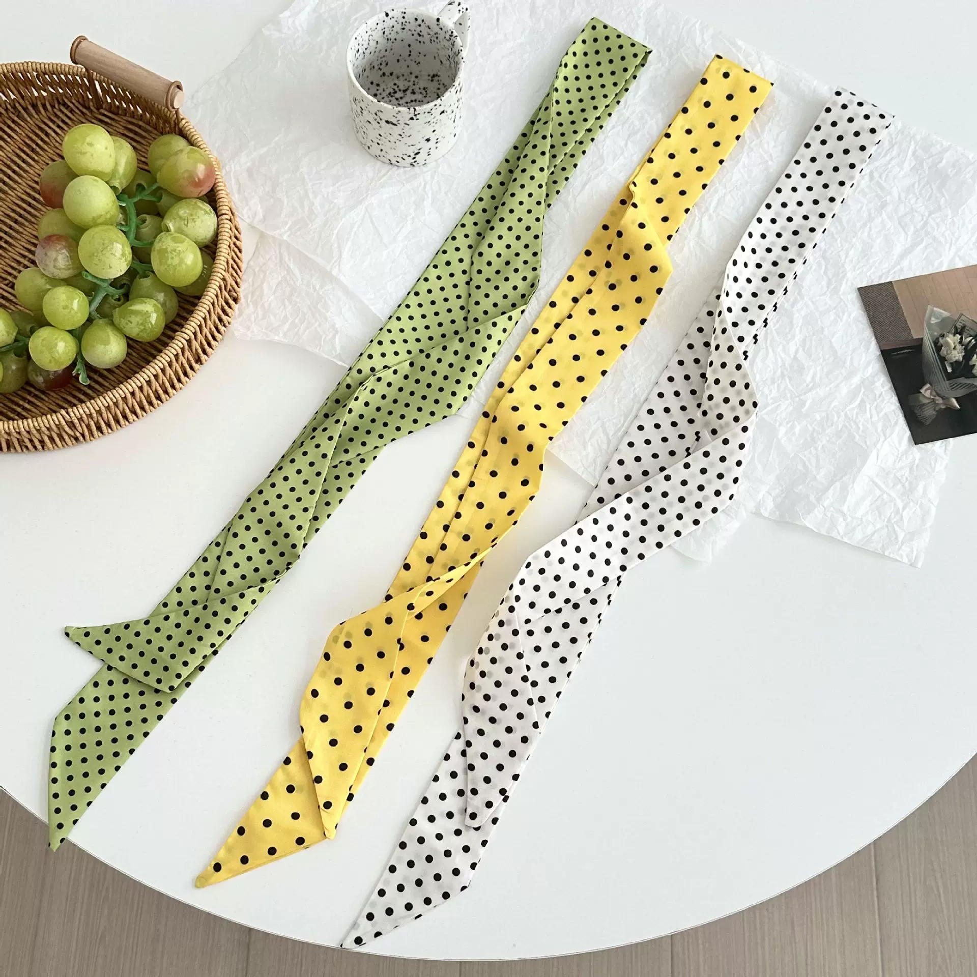 波点丝巾长条复古辣妹系脖领巾飘带高级百搭衬衫颈饰时尚腰带系腰