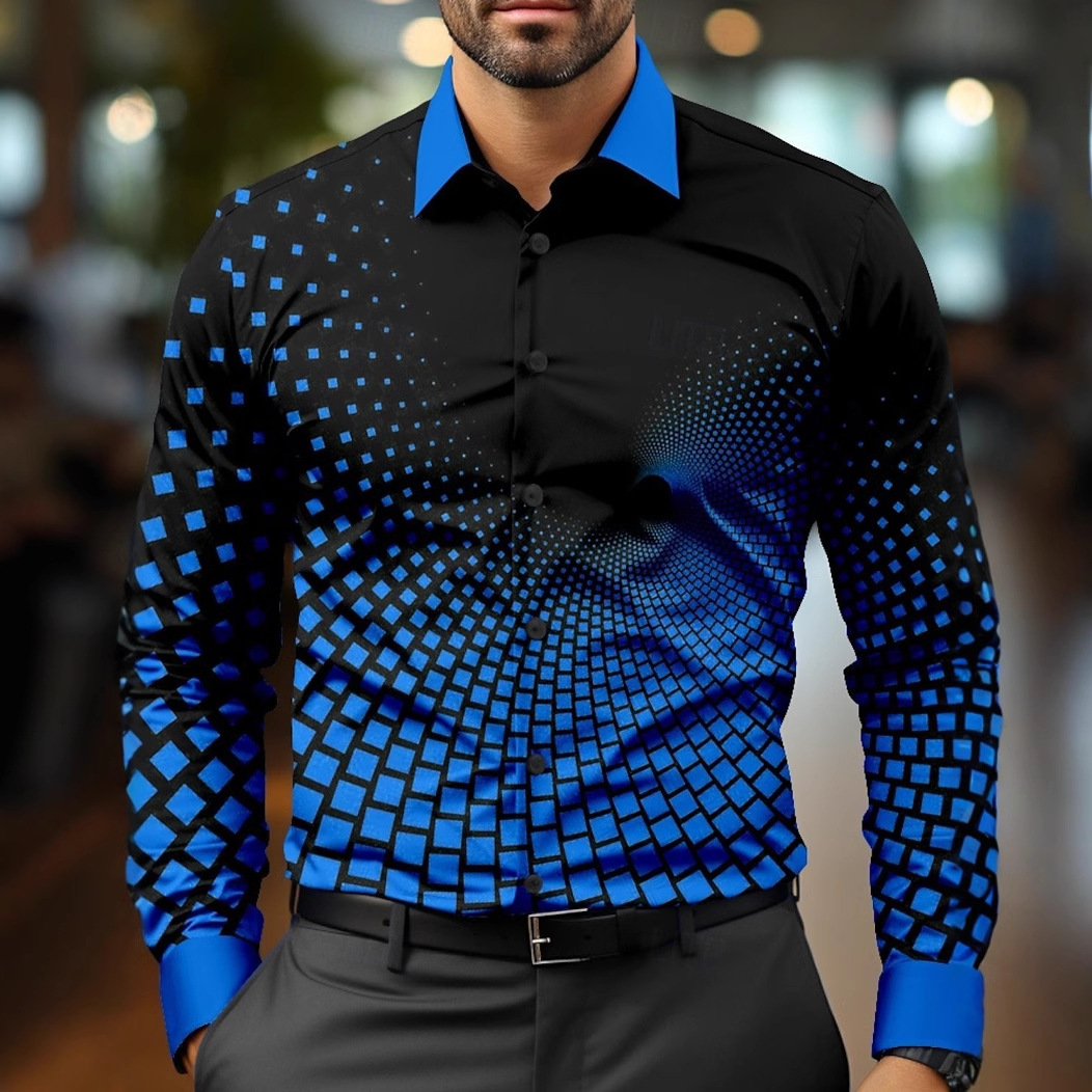 2024 nuevo estilo Amazon transfronterizo europeo y americano casual salvaje moda geométrica camisa de manga larga para hombres MB12