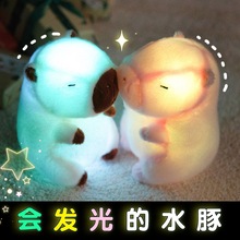 跨境卡通可爱发光卡皮巴拉水豚公仔毛绒玩具玩偶儿童抱枕娃娃礼物