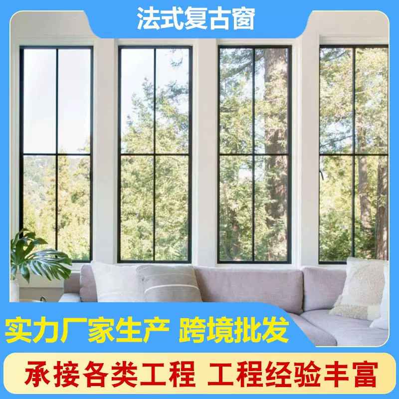 佛山法式复古窗户隔断老式老钢窗断桥格子窗隔音门窗阁楼采光窗户