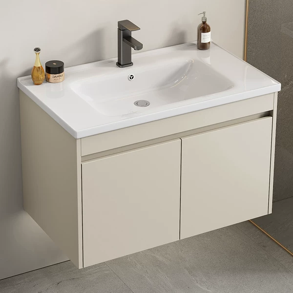Household Cream Style Wall-Mounted Space Aluminum Washbasin Combination Bathroom Washbasin Ceramic Integrated Basin Bathroom Cabinet