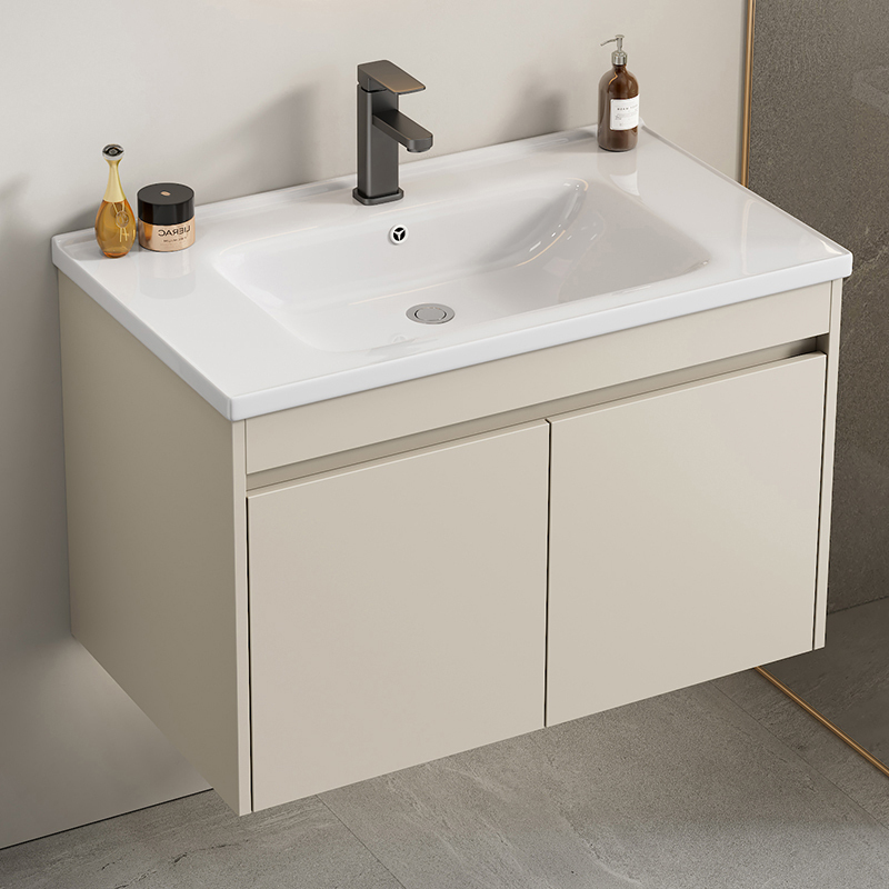 Household Cream Style Wall-Mounted Space Aluminum Washbasin Combination Bathroom Washbasin Ceramic Integrated Basin Bathroom Cabinet