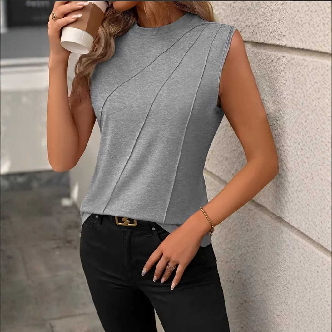 Transfronterizo 2025 nuevo estilo Amazon Europa y América comercio exterior verano color sólido cuello redondo sin mangas camiseta suelta camisa chaleco mujeres
