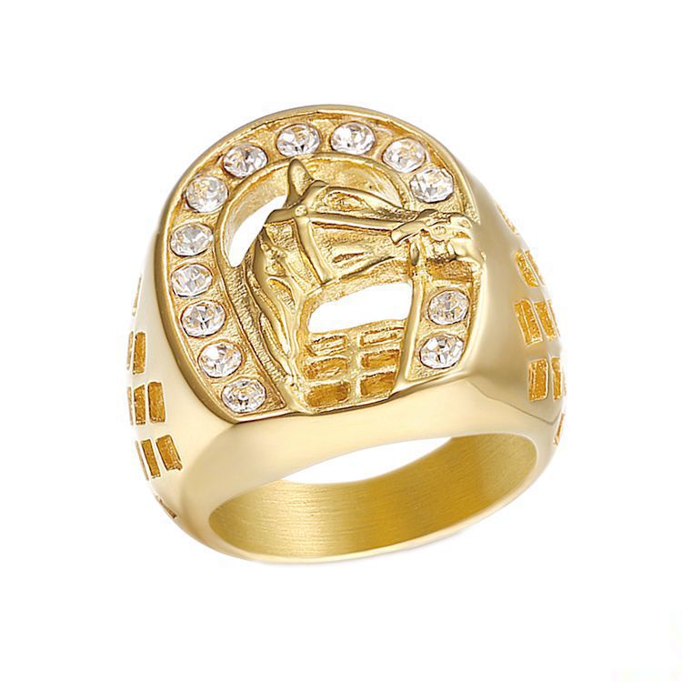 Longrui cross-border hot sale 18K gold plated crown ring European and American retro carved Diamond men's ring ring wholesale
