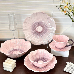 花びらセットセラミック食器インスタイル家庭用ディッシュプレートデザートプレートケーキプレートオフィスアフタヌーンティーカップフラワーボウル