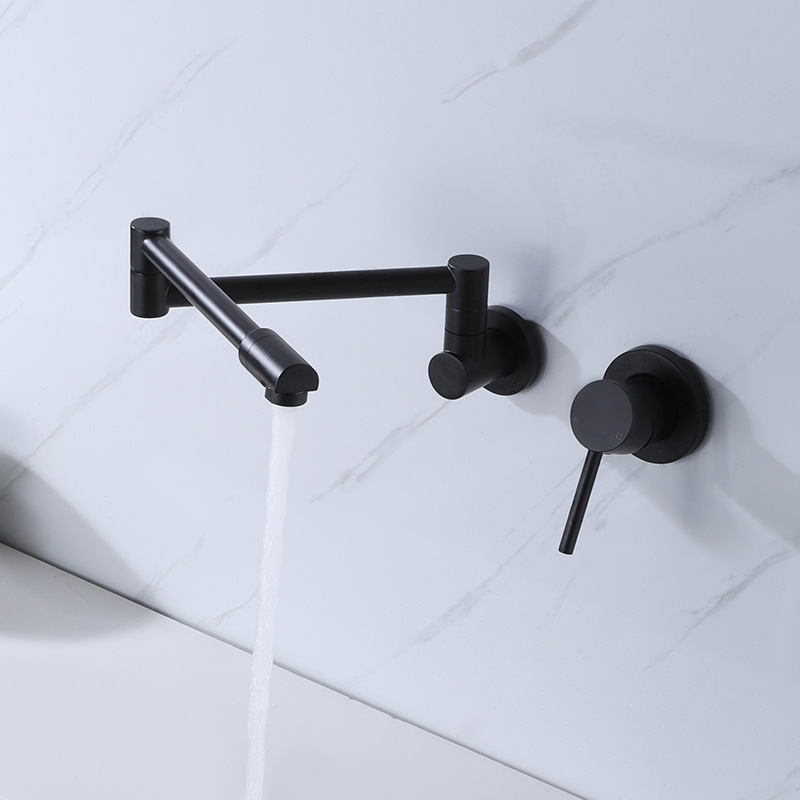 Hot and cold basin faucet foldable copper kitchen faucet wall-mounted double-hole sink kitchen basin basin faucet
