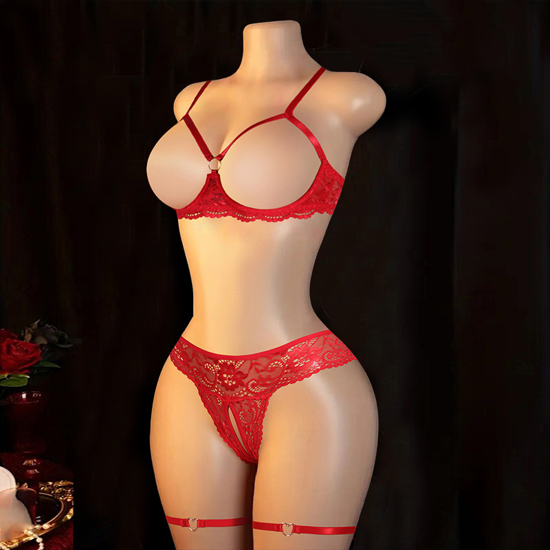 오픈 컵 브라 + 레그 링 + 오픈 가랑이 끈 팬티