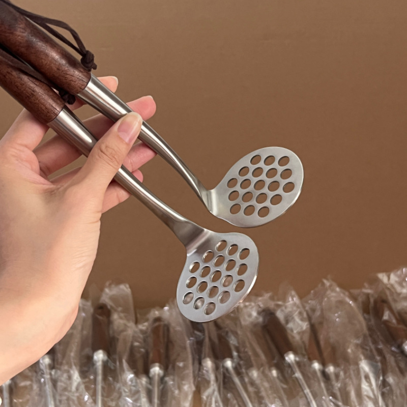 Presse-purée en bois de noyer 316 en acier inoxydable pour purée d'œufs et aliments pour bébé_voghion.com