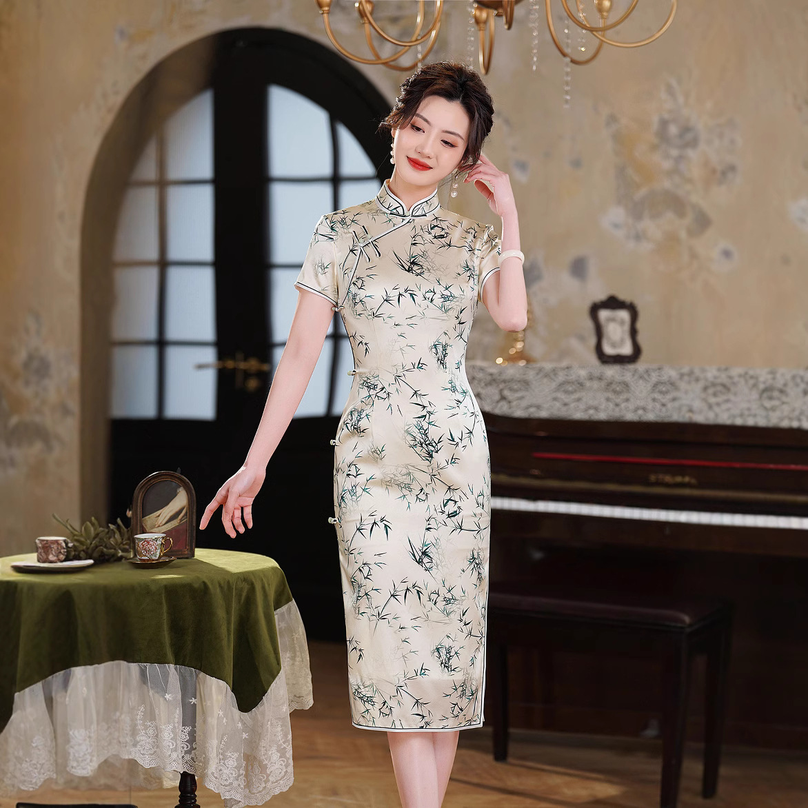 Silk summer cheongsam