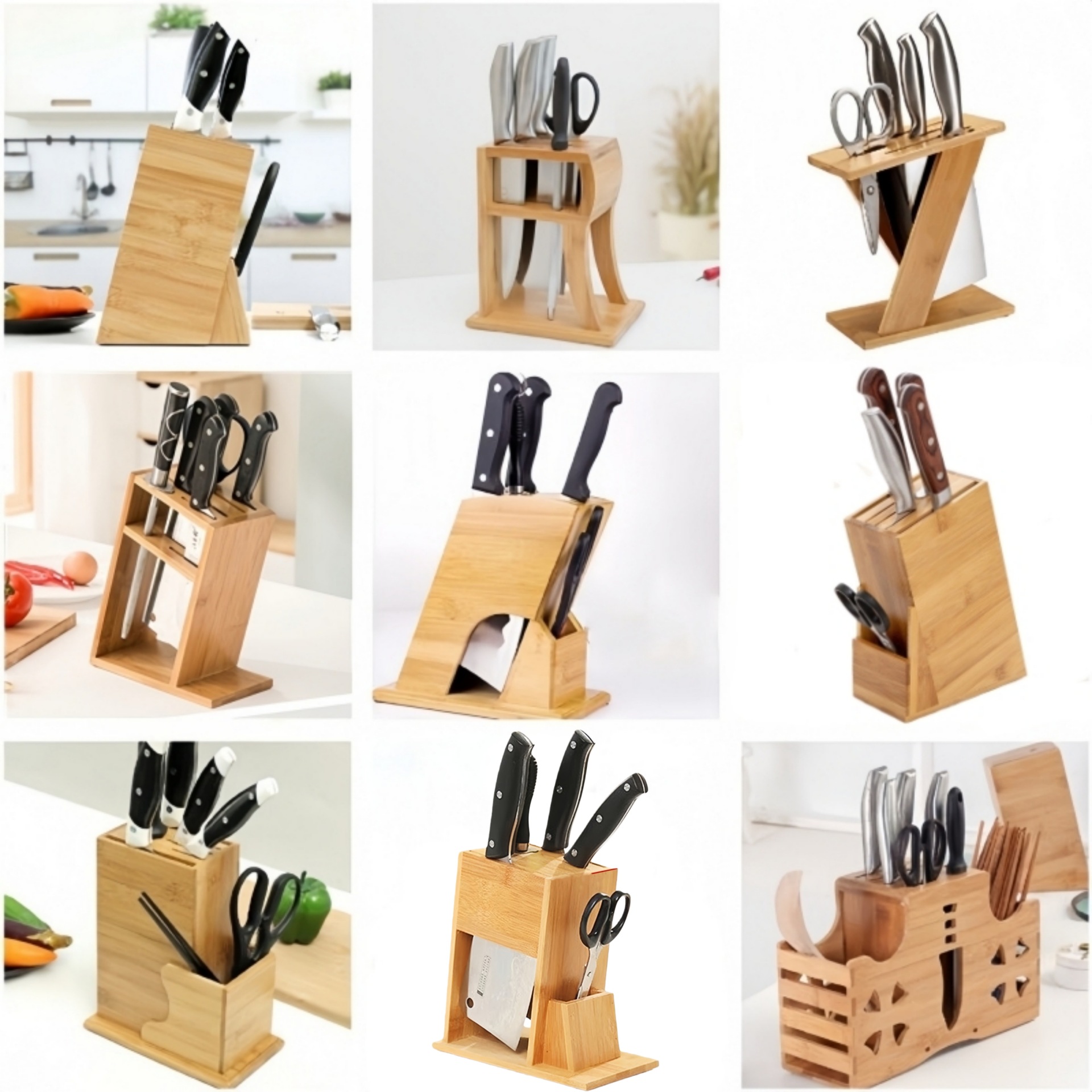Knife Holder Bamboo Multifunctional Kitchen Knife Holder Knife Holder Storage Rack Chopstick Cage Solid Wood Kitchen Supplies Knife Storage Rack