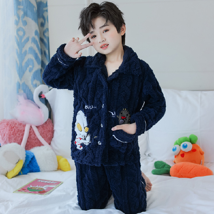 Pijamas para niños niñas de invierno y otoño de franela caliente y grueso de terciopelo de dibujos animados para niños coral terciopelo de coral ropa para el hogar