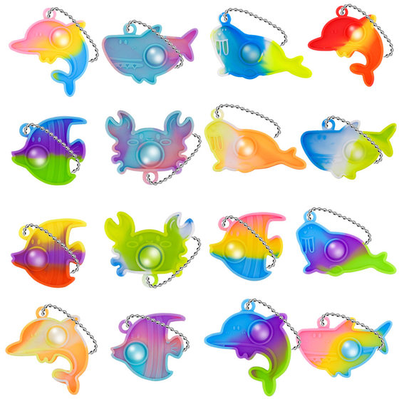 Cross-border Rodent Extermination Pioneer Decompression Marine Animal Key Pendant Bubble Music Silicone Decompression Educational Toy Keychain