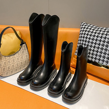 长筒靴女骑士靴2024春秋新款白色长靴粗跟高筒西部靴子小短靴大码