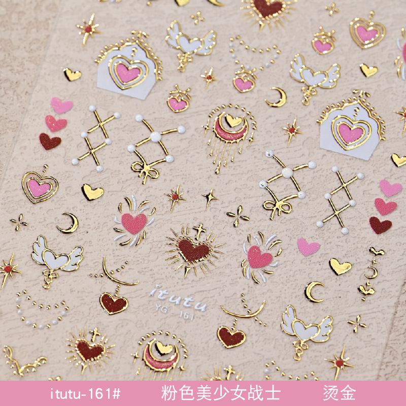 Bonita guerrilla en relieve estampado pegatinas de uñas de ensueño polvo de agua hielo luna estrella luna totem joyas de uñas