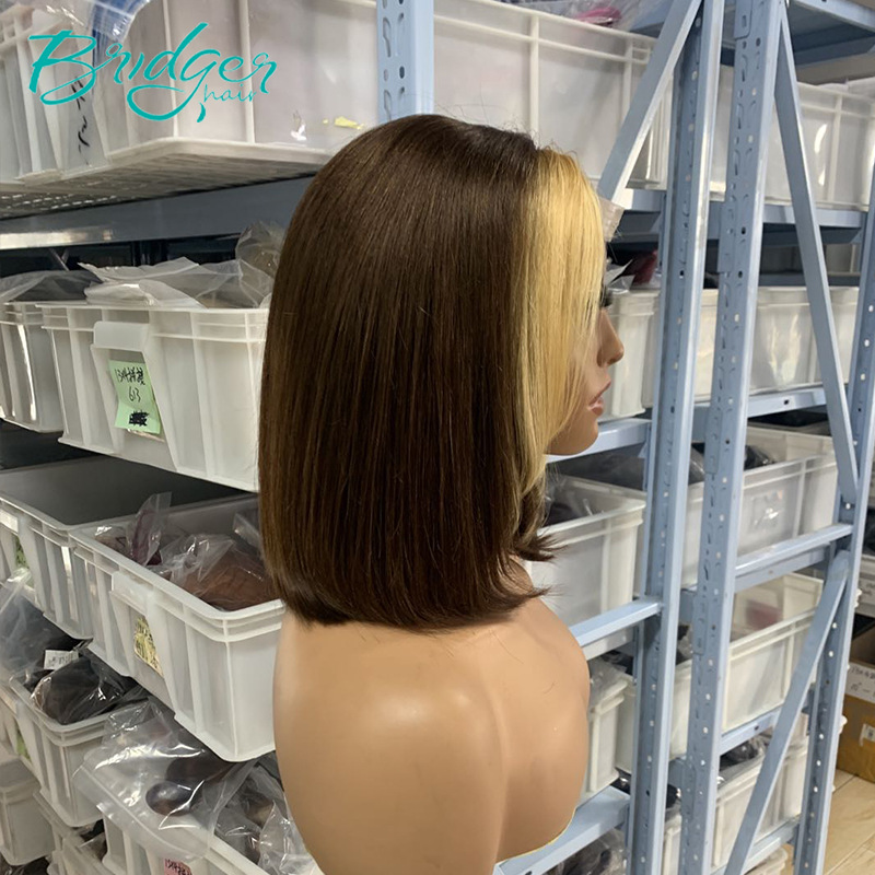 4*4 doble trama BOB cabello real castaño con tocado de color rubio_voghion.com