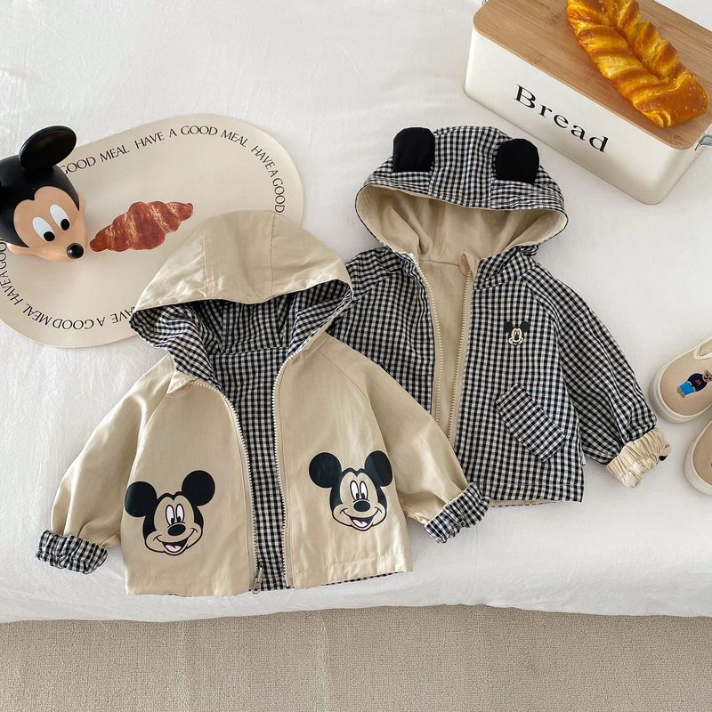 Children's cartoon coat 0-5 years old autumn boys double-sided hooded plaid top baby girl autumn fashion AY436